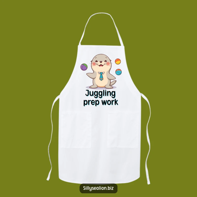 Funny Sea Lion Juggler Apron: Serve Up Fun with Dapper Pup Humor