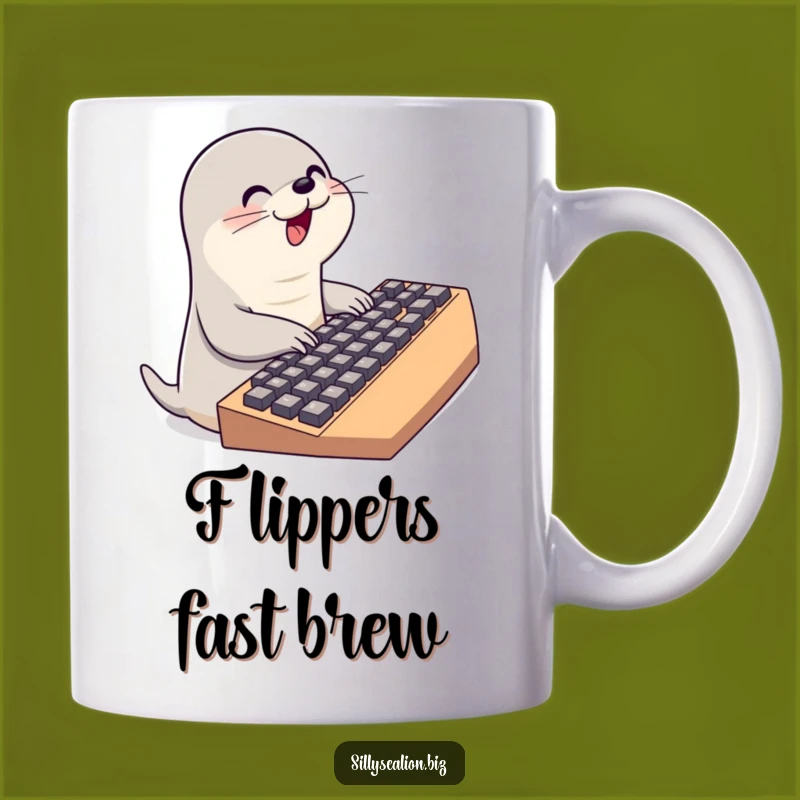 Funny Typing Sea Lion Mug: Hilarious Gift for Coders and Keyboard Enthusiasts