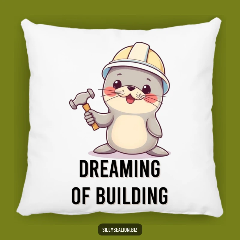 Funny Sea Lion Builder Pillow: Cozy Comfort with a Hard Hat Pup Design