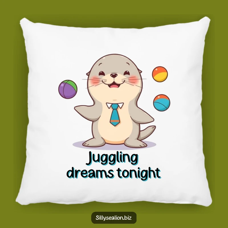 Funny Sea Lion Juggler Pillow: Cozy Comfort with a Dapper Pup Performer