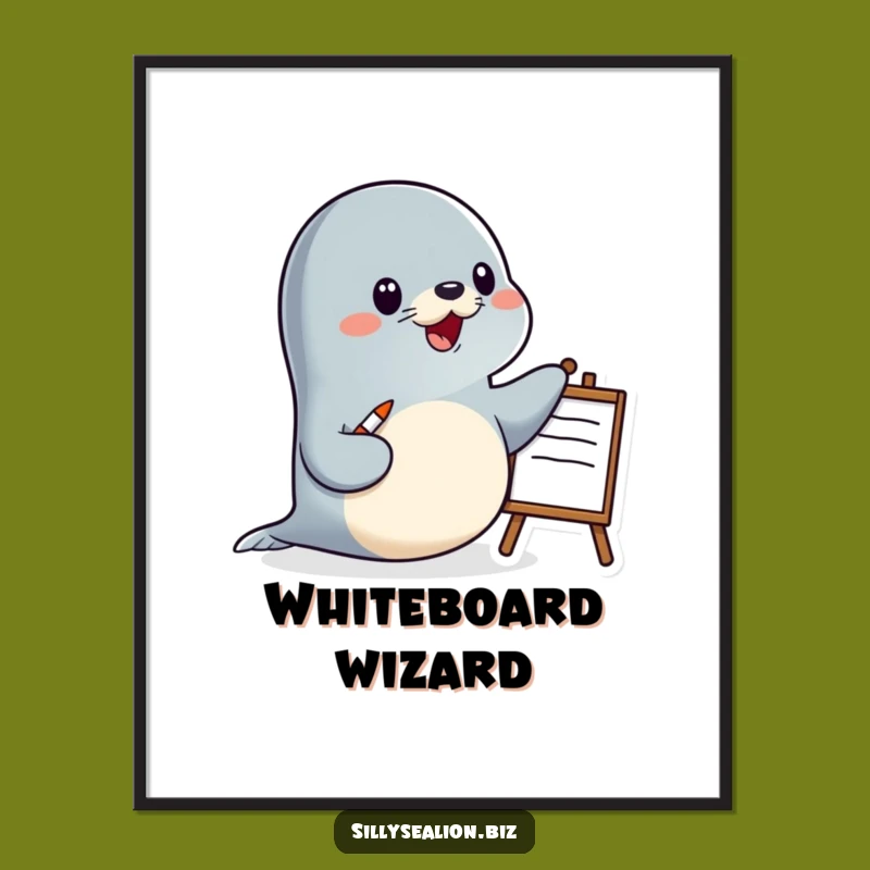 Funny Presenting Sea Lion Digital Art: Instant Educational Whimsy for Your Space