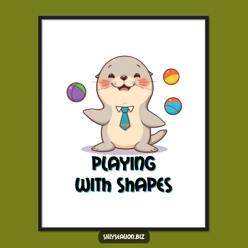 Funny Sea Lion Juggler Digital Art: Dapper Pup Performing Printable Wall Decor