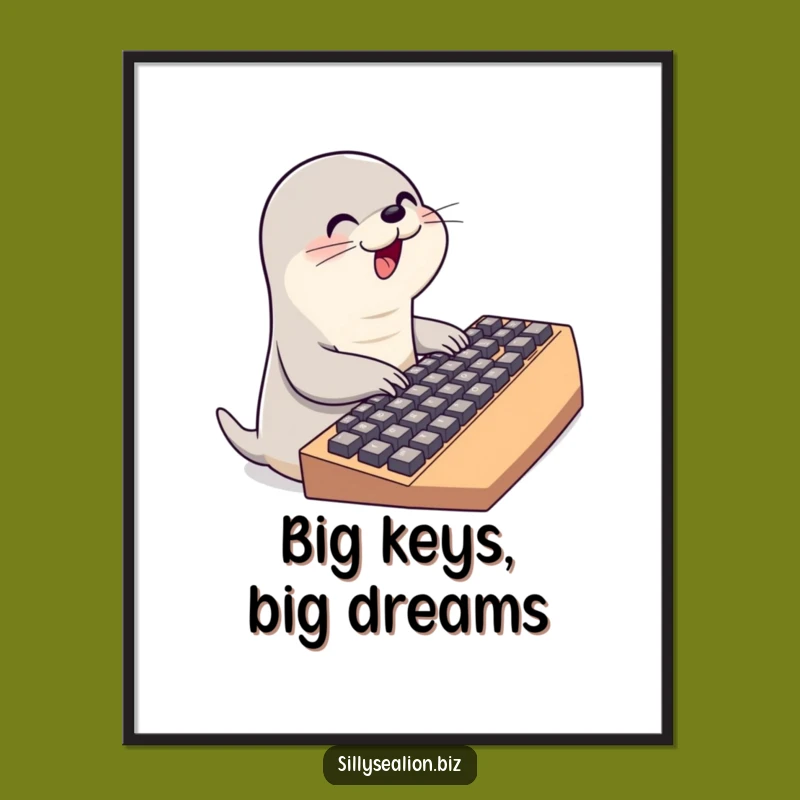 Funny Typing Sea Lion Digital Art: Instant Keyboard Enthusiasm for Your Space