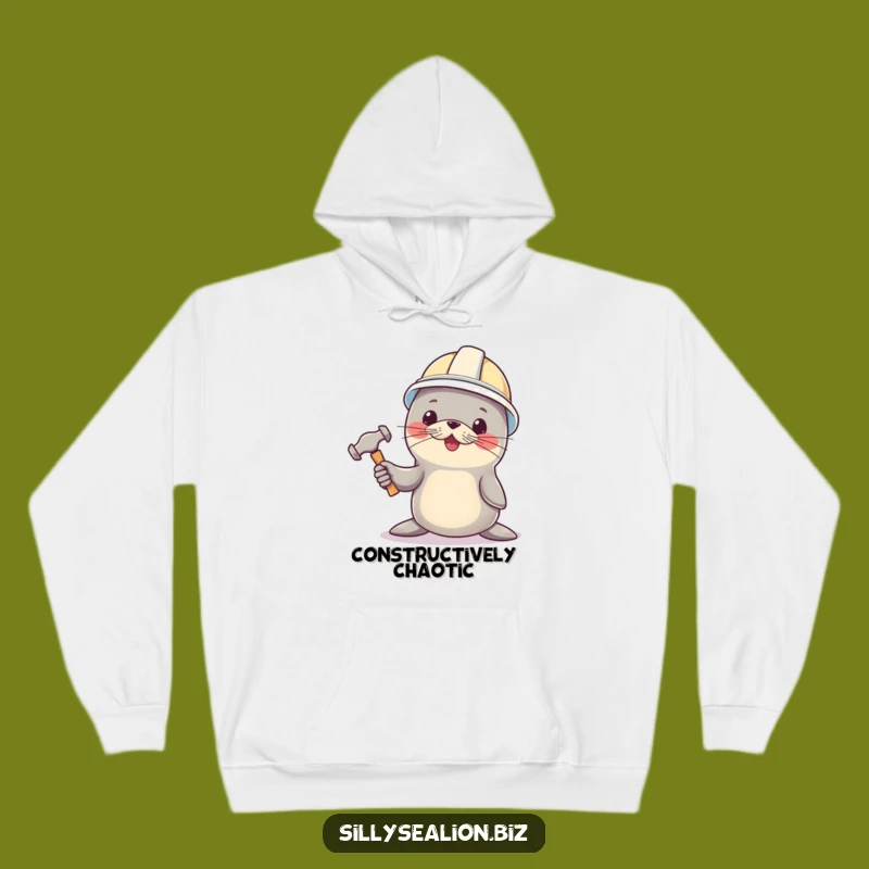 Funny Sea Lion Builder Hoodie: Cozy Up with a Hard Hat Pup on the Job