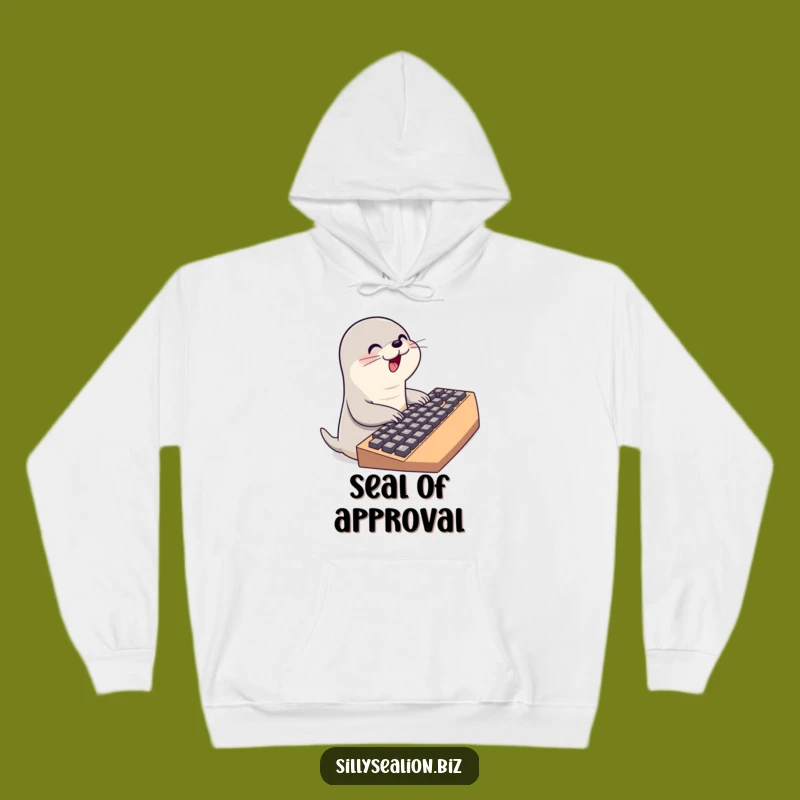 Cozy Funny Typing Sea Lion Hoodie: Warm Up with Keyboard-Themed Humor