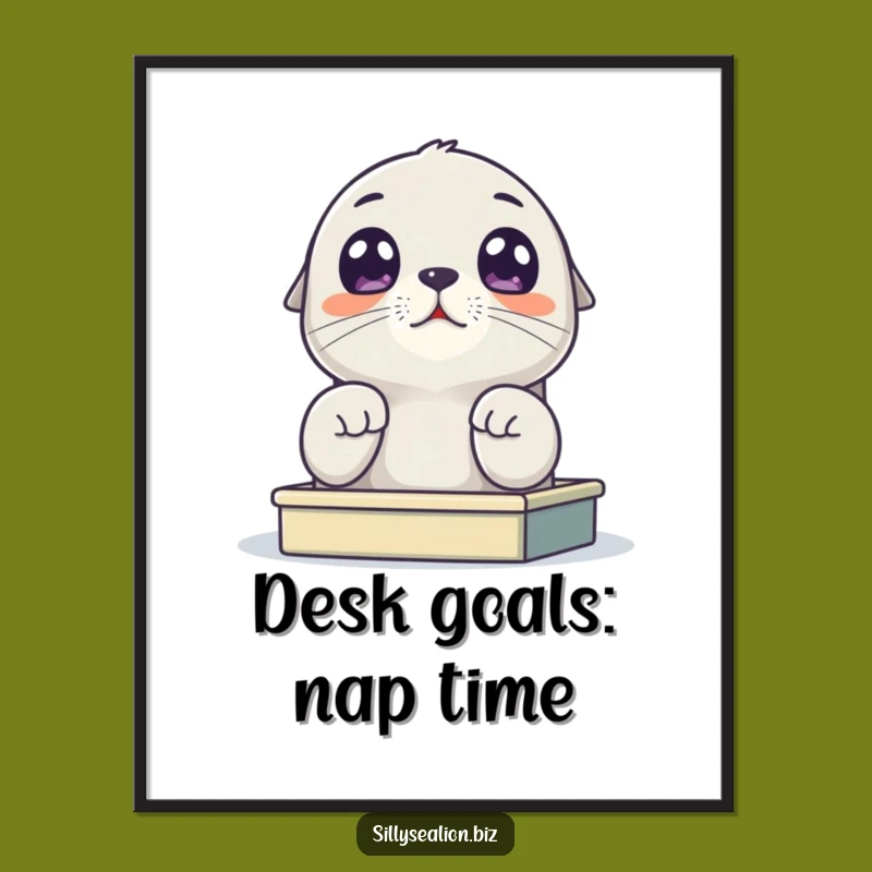 Funny Free Printable Wall Art: Wide-Eyed Sea Lion Pup Desk - Downloadable Whimsy!