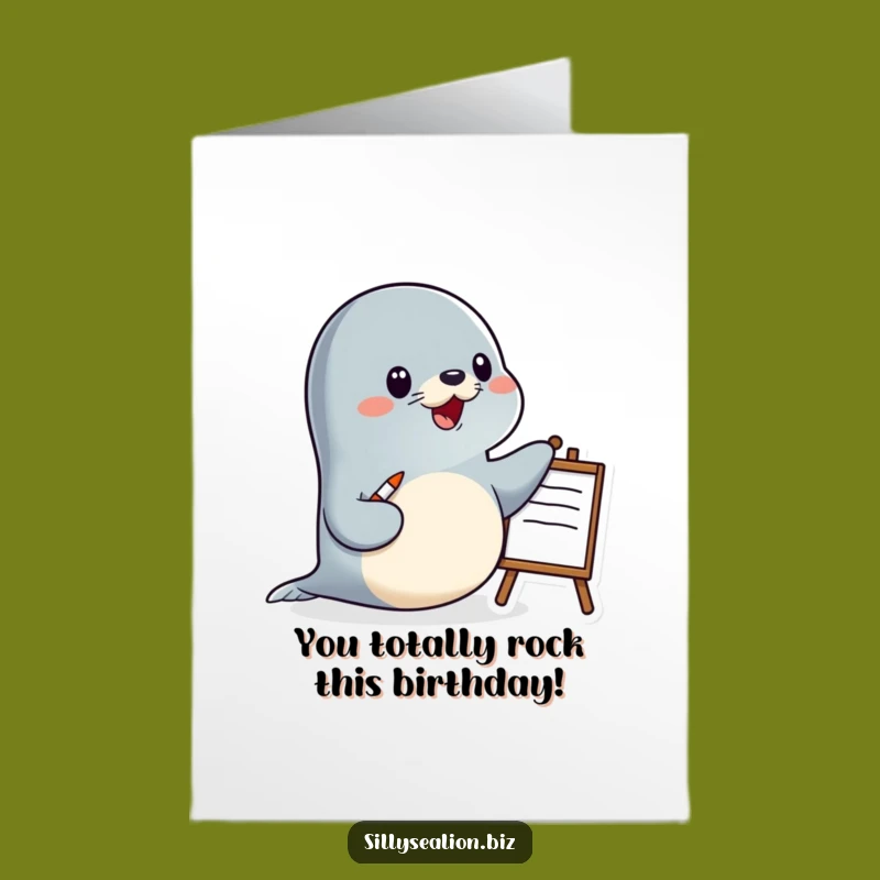 Free Printable Birthday Card: Presenting Sea Lion Funny Downloadable Gift