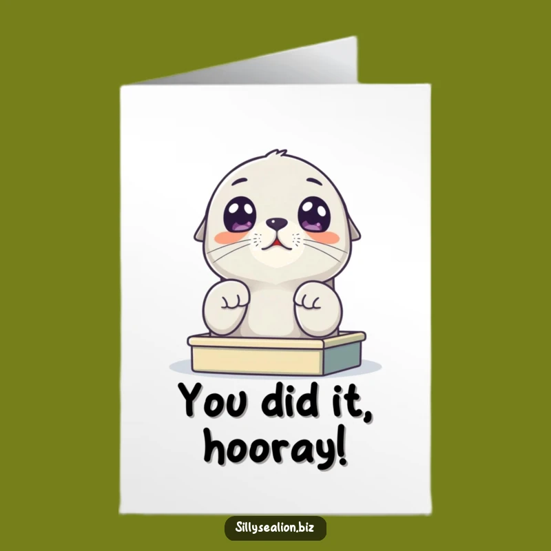 Free Printable Congrats Card: Wide-Eyed Sea Lion Pup Desk Scene - Downloadable Success!