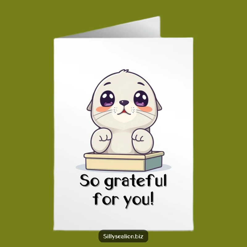 Free Printable Thank You Card: Wide-Eyed Sea Lion Pup Desk - Downloadable Gratitude!