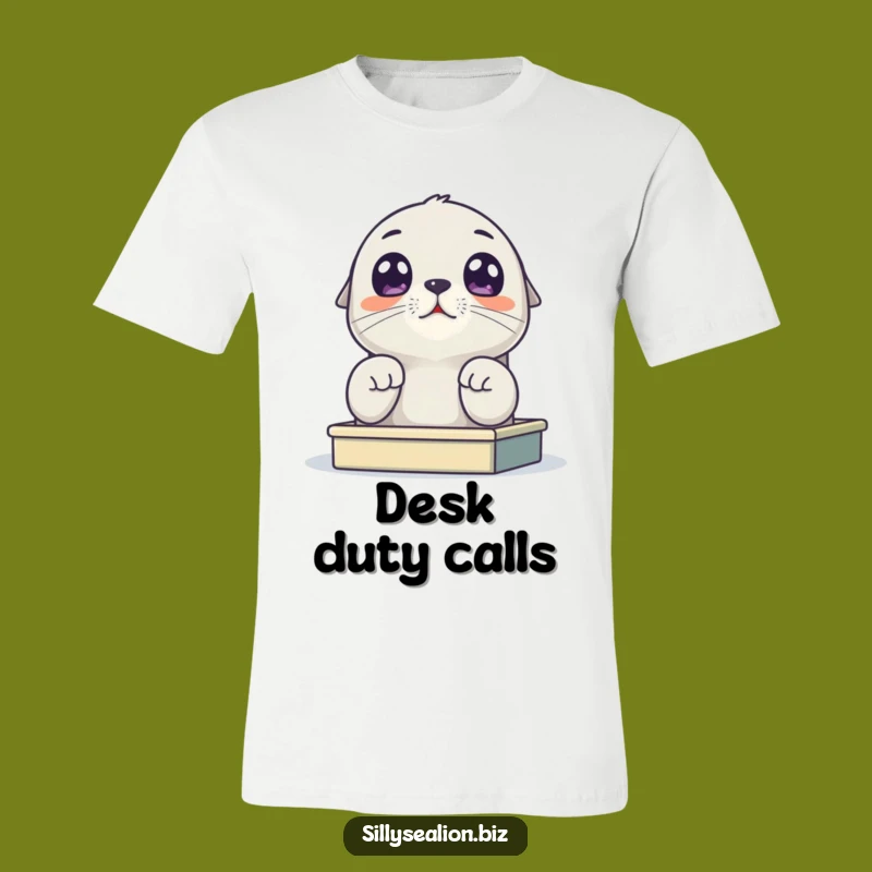 Funny Sea Lion Pup Desk T-Shirt - Comical and Relatable Apparel