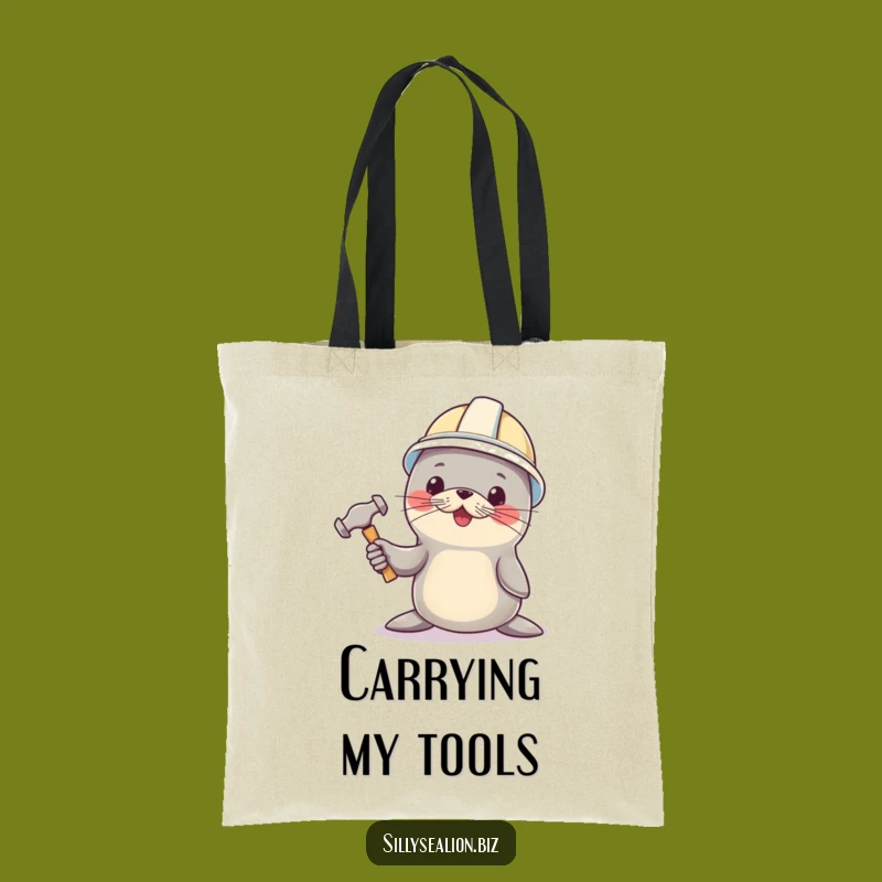 Funny Sea Lion Builder Tote Bag: Carry Your Tools with Hard Hat Charm