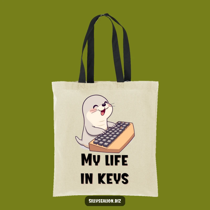 Funny Typing Sea Lion Tote Bag: Carry Your Essentials with Keyboard-Loving Style